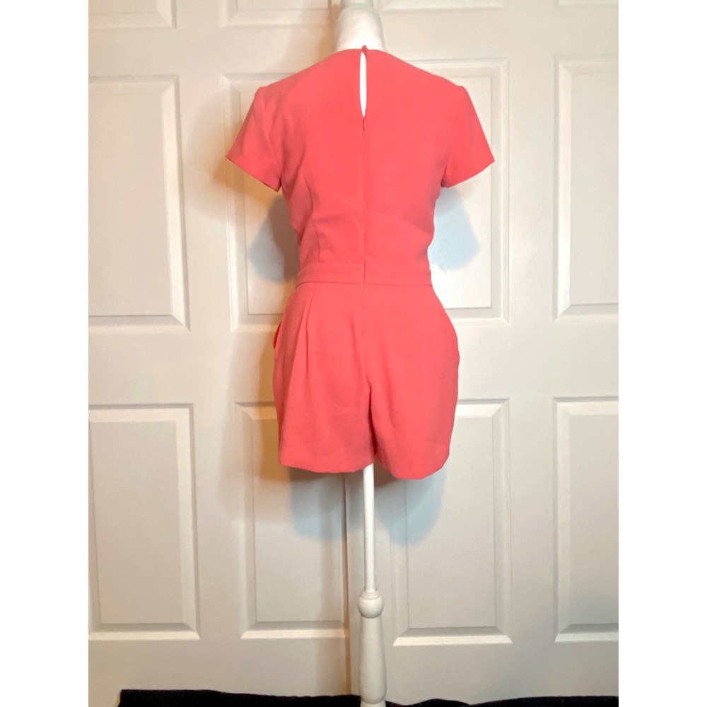 Banana Republic Coral Pink Short Sleeve Romper Petite 2P Pocketed Keyhole Back